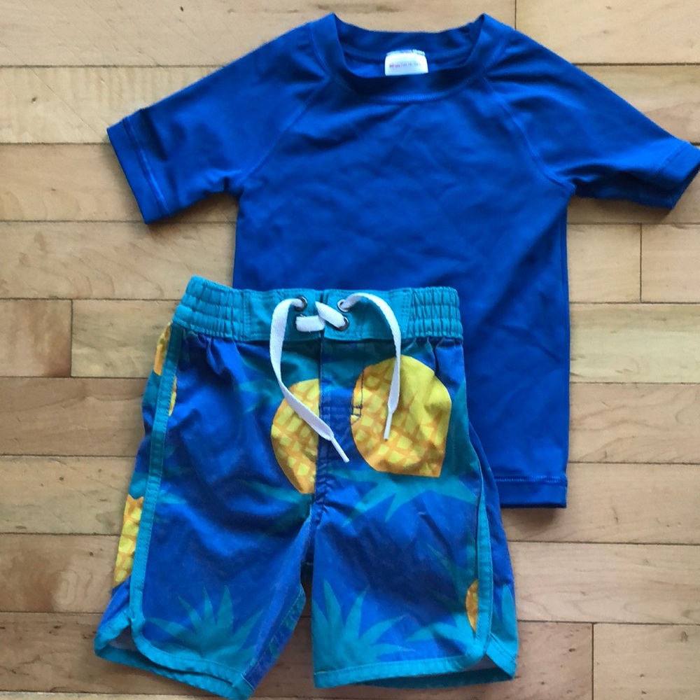 Hanna Andersson Blue and Yellow Rashguard Swim Set